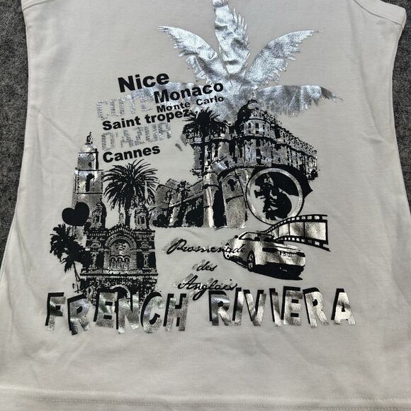 Paris Van Master Tank Top Women Medium White Silver Metallic Made in France Soft - Picture 2 of 12